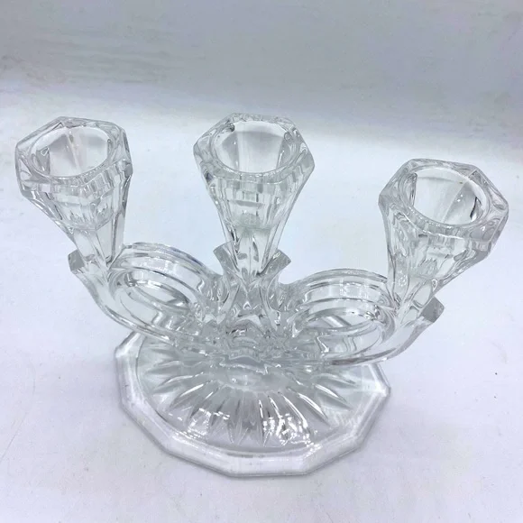 Vintage Bayer Lead Crystal Clear Triple Candle Stick Holder Elegant Design - Picture 3 of 6